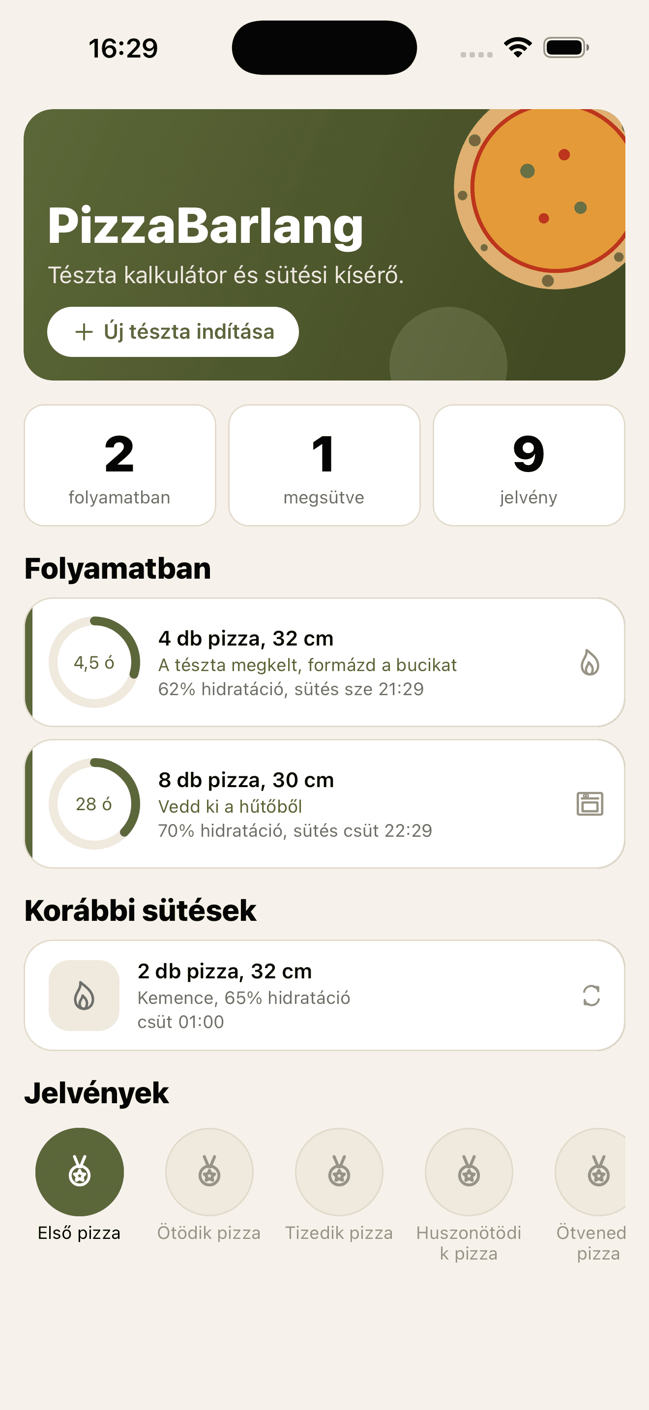 PizzaBarlang home screen